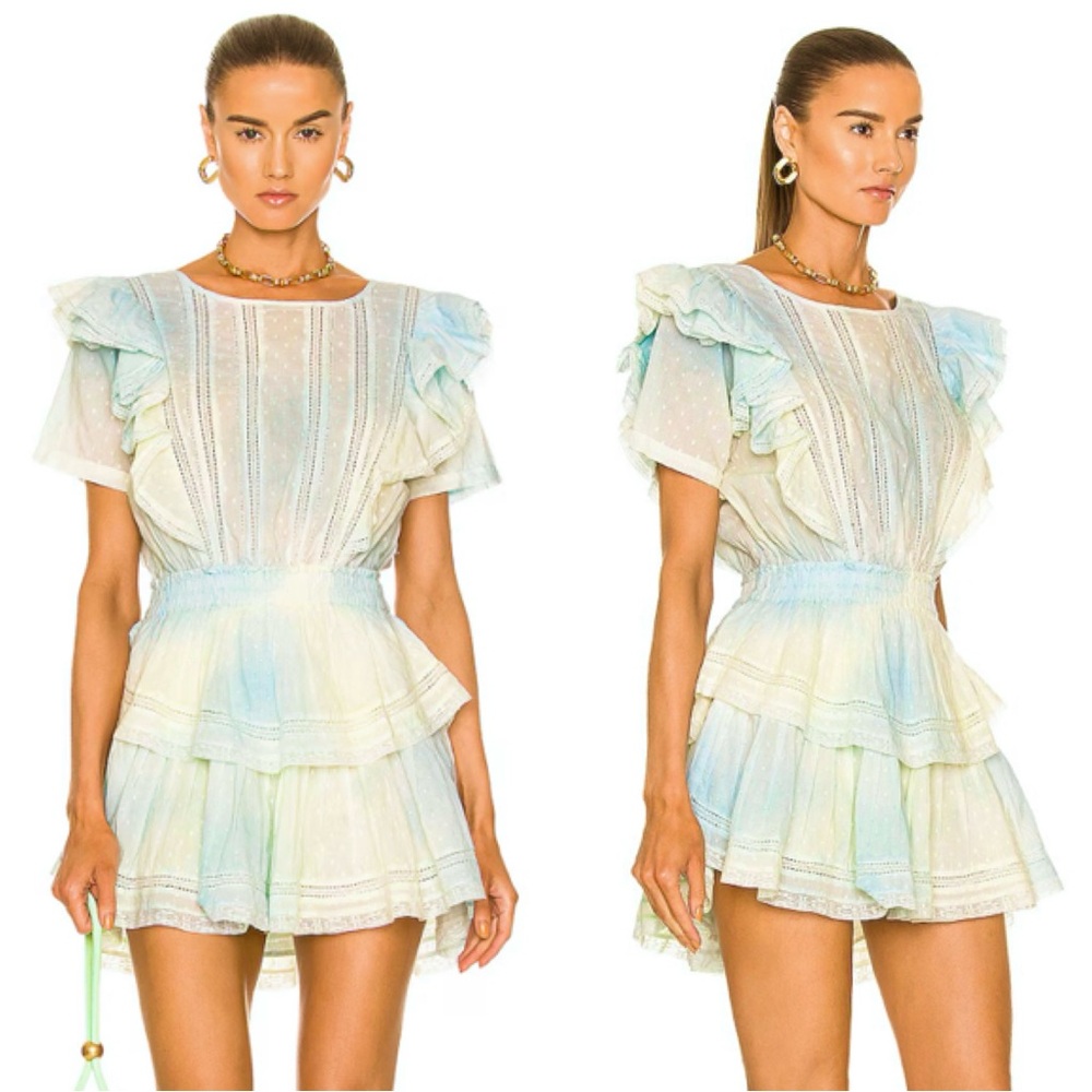 Loveshackfancy Natasha Ruffle Mini Dress in Lily Pond Natural Hand Dye size XS